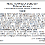 KPB Seldovia Recreational Service Area Board Vacancy