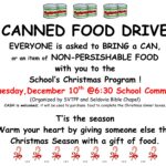 Canned Food Drive – Bring Donations to Christmas Program TONIGHT!